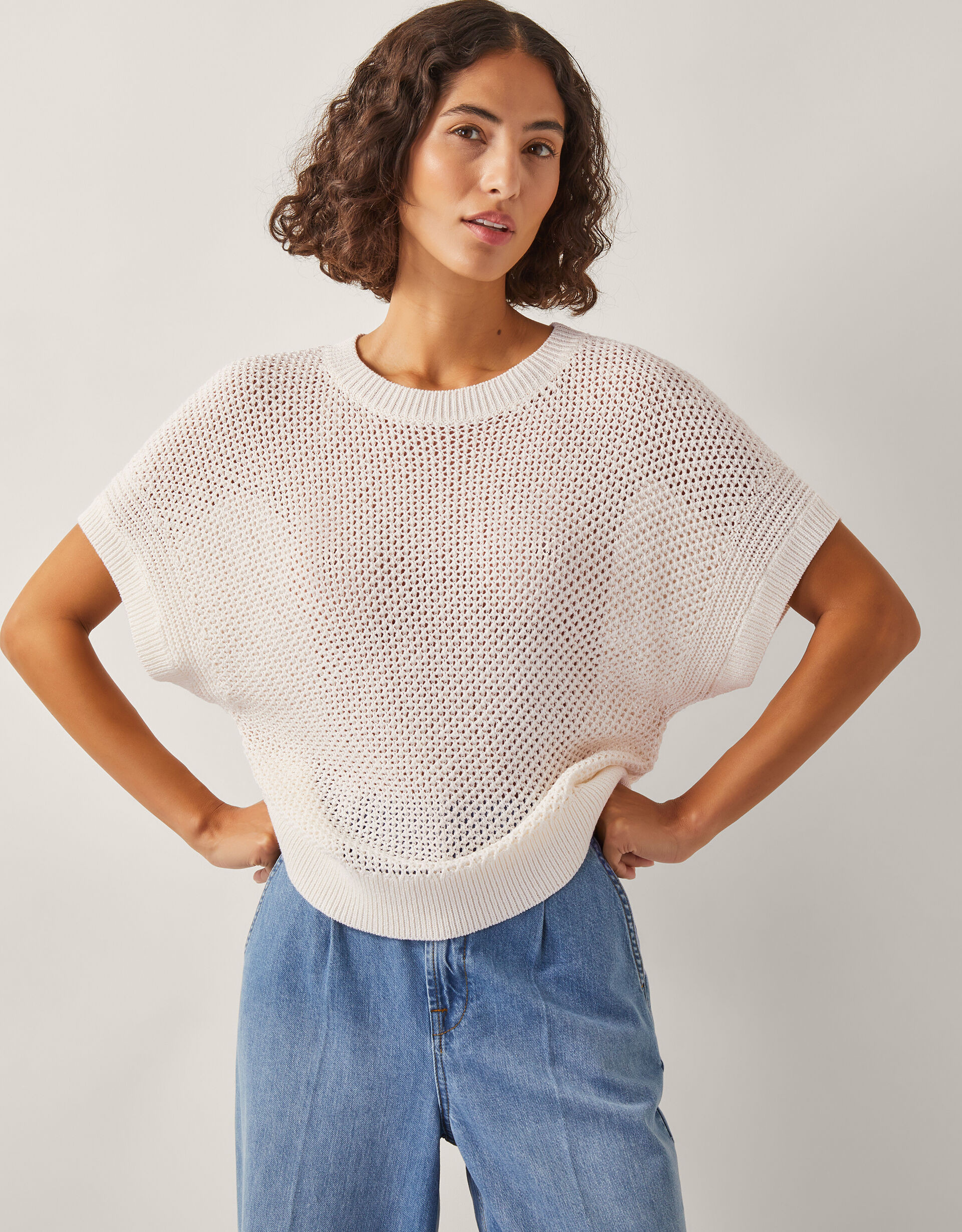 Sybil Slouchy Crochet T-Shirt  Ivory | Monsoon (UK)