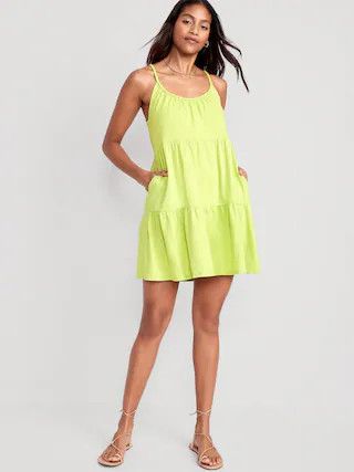 Braided-Strap Tiered Mini Swing Dress for Women | Old Navy (US)