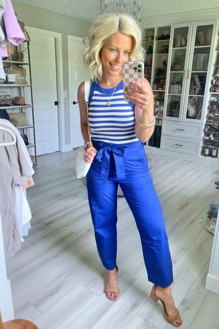 Such a fun color!!! These belted pants are so fun for summer!  Tanks size small, pants size 4 TTS 

#LTKunder50 #LTKstyletip #LTKFind