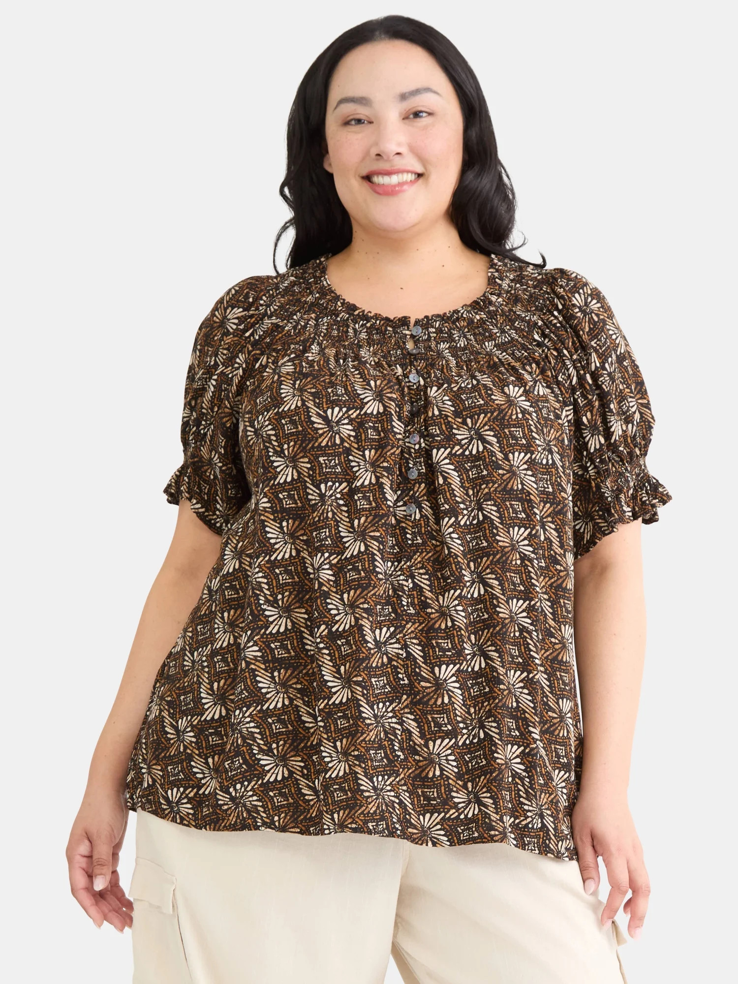 Terra & Sky Women's Plus Sizes Short Sleeve Peasant Top | Walmart (US)
