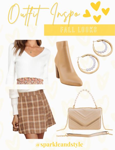 Outfit Inspo: Fall Looks 

This brown plaid skirt is perfect for Fall! I styled it with a white sweater top, some tan booties, gold pearl hoop earrings, and a tan quilted purse! 

#LTKunder100 #LTKstyletip #LTKSale