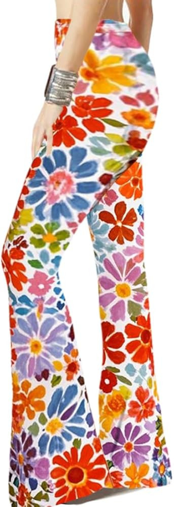 WSPLYSPJY Women's Print Stretch Bell Bottom Flare Palazzo Pants Trousers | Amazon (US)
