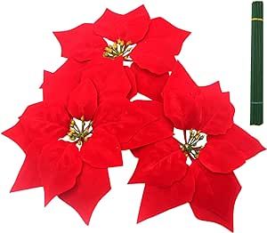 M2cbridge Artificial Christmas Flowers Red Velvet Poinsettia Floral Picks for Christmas Wreath Tr... | Amazon (US)