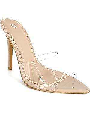 Women Clear Pointed Toe Sandals Stiletto Heels Transparent Strap High Heels Slip on Mules for Wom... | Amazon (US)
