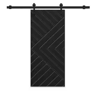 CALHOME Chevron Arrow 36 in. x 96 in. Fully Assembled Black Stained MDF Modern Sliding Barn Door ... | The Home Depot