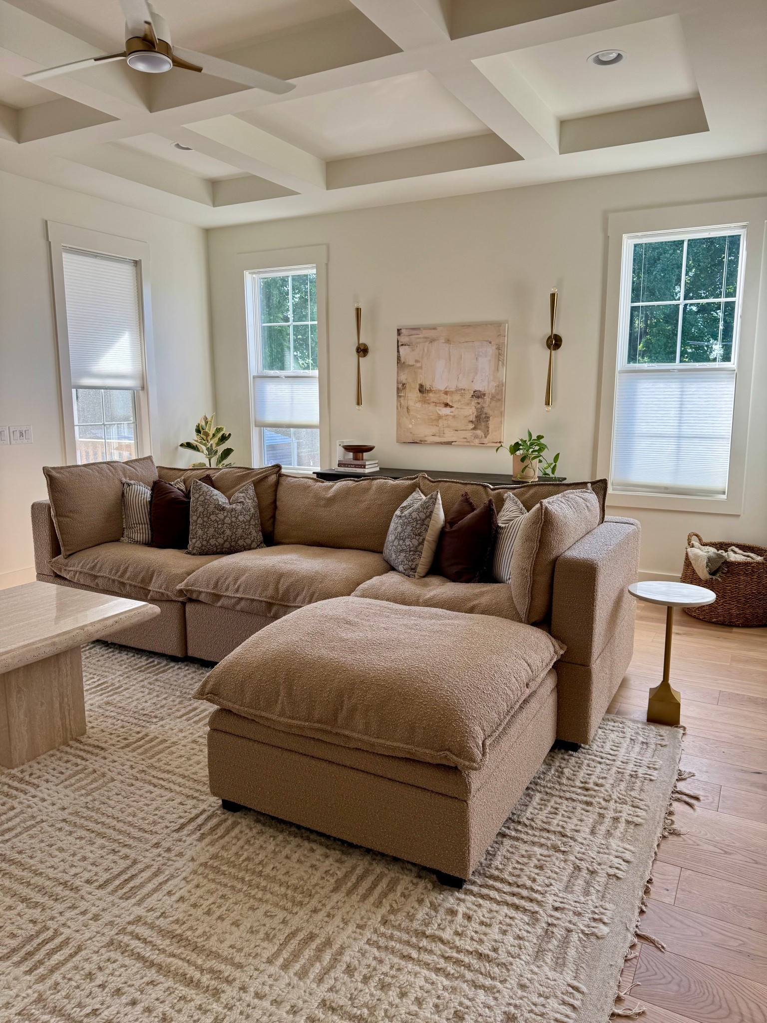 Cozy living room setup ☺️ couch, rug, pillows, marble side table, blanket basket all linked!

#LTKFindsUnder100 #LTKHome #LTKSaleAlert