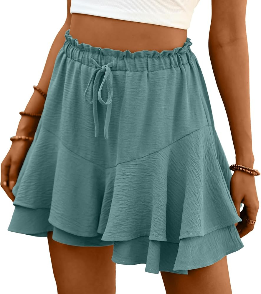 Lepunuo Flowy Shorts for Women Boho Ruffle Tiered Butterfly Skorts High Waist Mini Skirts Casual ... | Amazon (US)