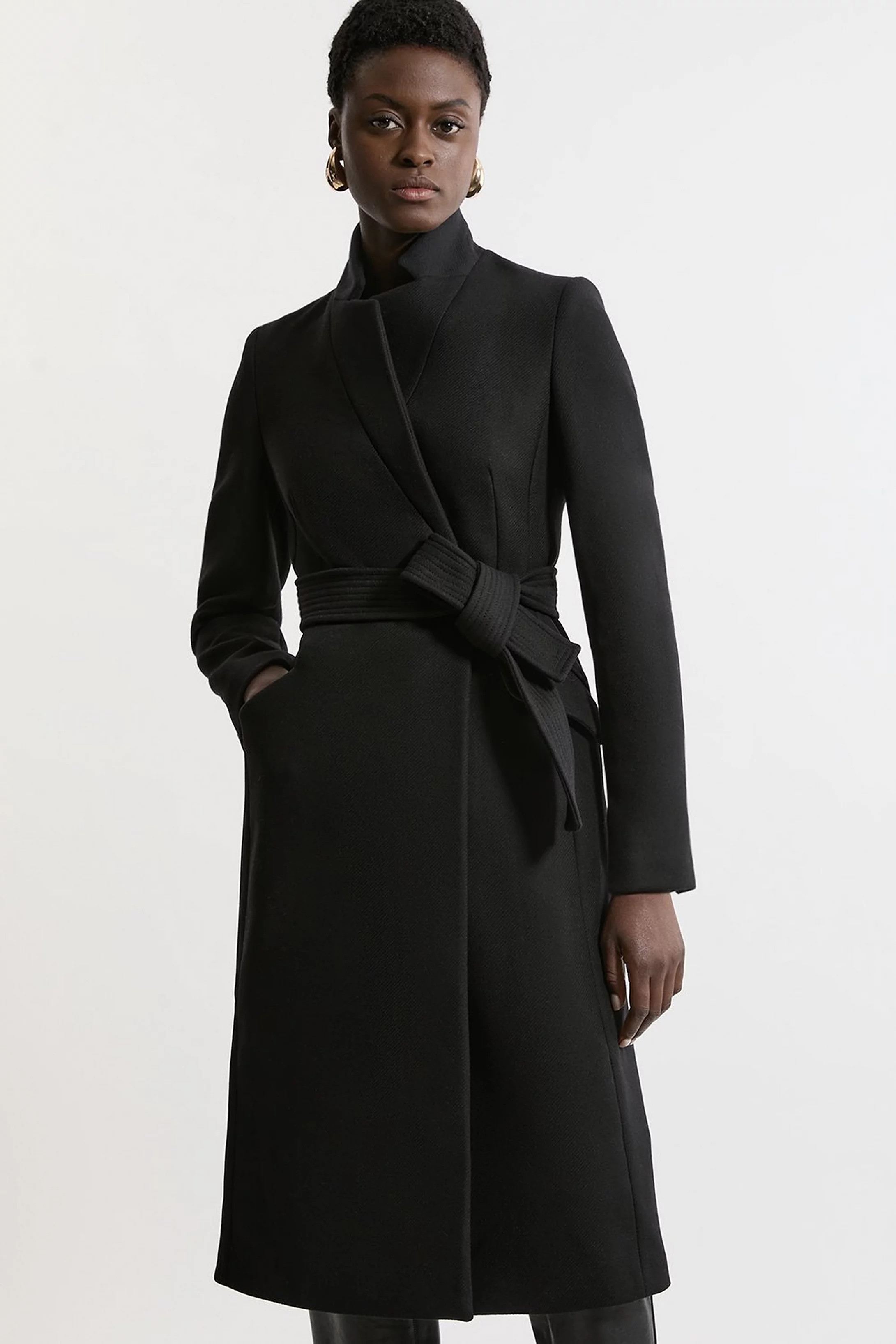 Premium Italian Manteco Wool Investment Notch Neck Tailored Midi Coat | Karen Millen UK + IE + DE + NL