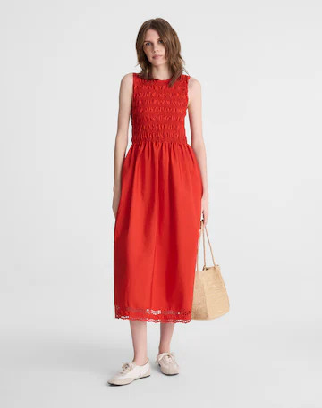 The Embroidered Melody Smocked Midi Dress | Madewell
