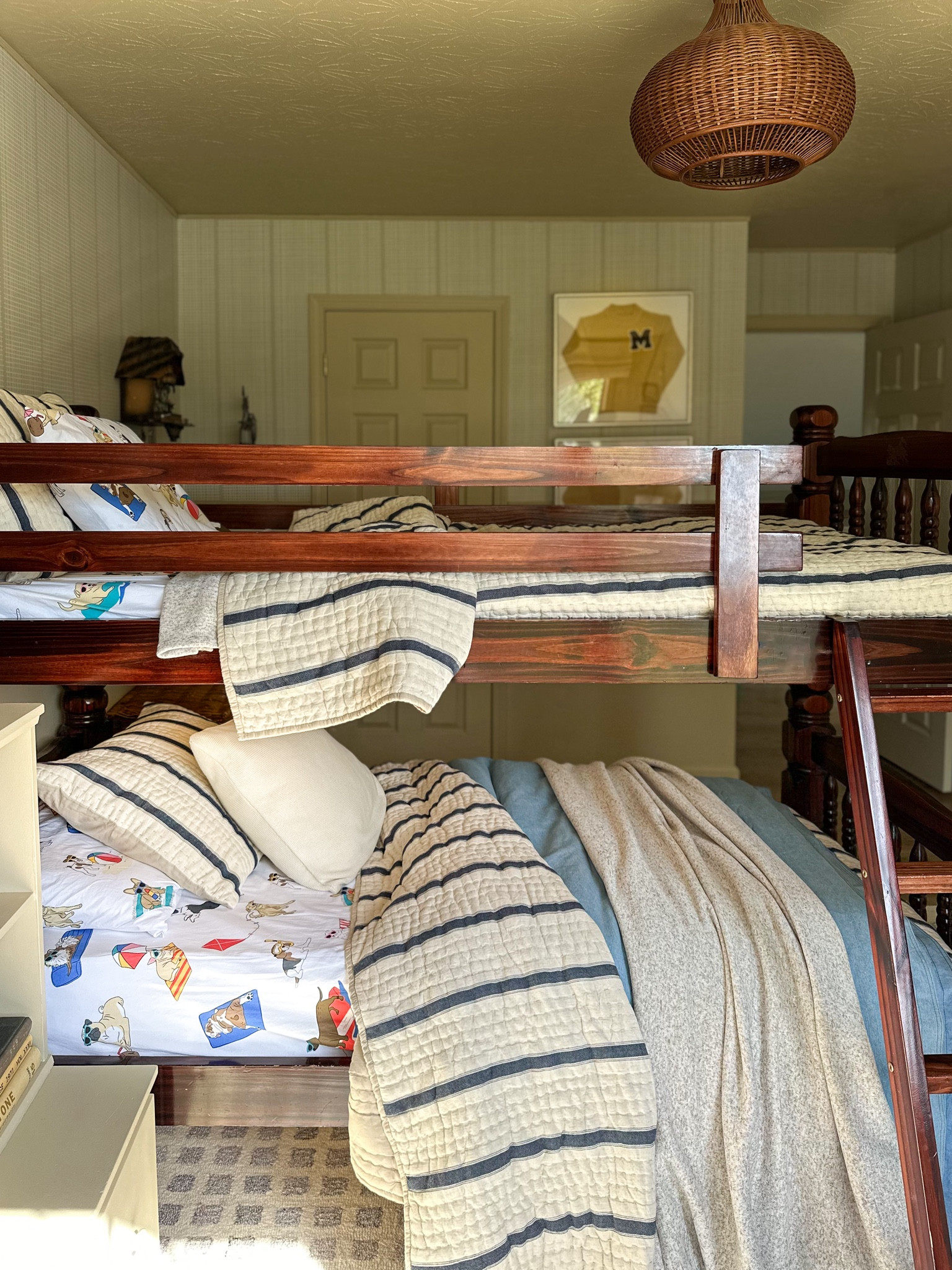 Kid bunkbed bedding - quilts, patterned sheets, denim comforter. Girl and boy shared bedroom 

#LTKkids #LTKsalealert #LTKhome
