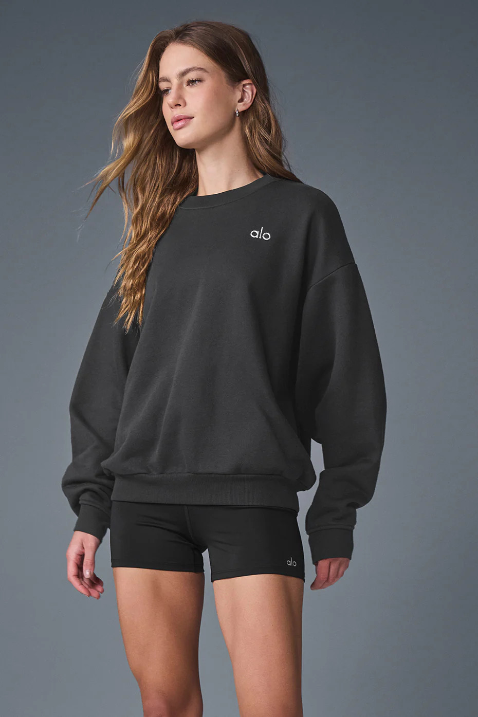 ALO | Accolade Crewneck Neck Pullover Top in Anthracite Grey, Size: 2XL | Alo Yoga