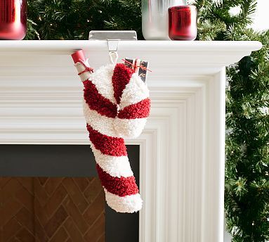 Cozy Teddy Candy Cane Shaped Stocking | Pottery Barn (US)