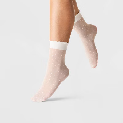 Women's Hearts and Polka Dot Sheer 2pk Anklet Socks - A New Day™ Black/White 4-10 | Target