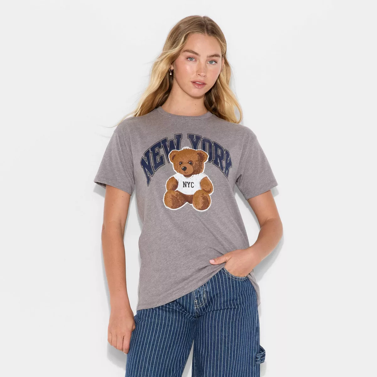 Women's New York Bear Graphic T-Shirt - Heather Gray | Target