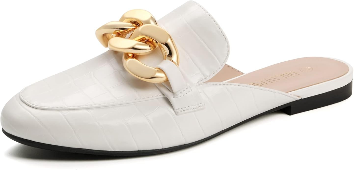 DREAM PAIRS Mules for Women Flats Shoes Comfortable Slip on Closed Toe Slides Loafers with Chain ... | Amazon (US)