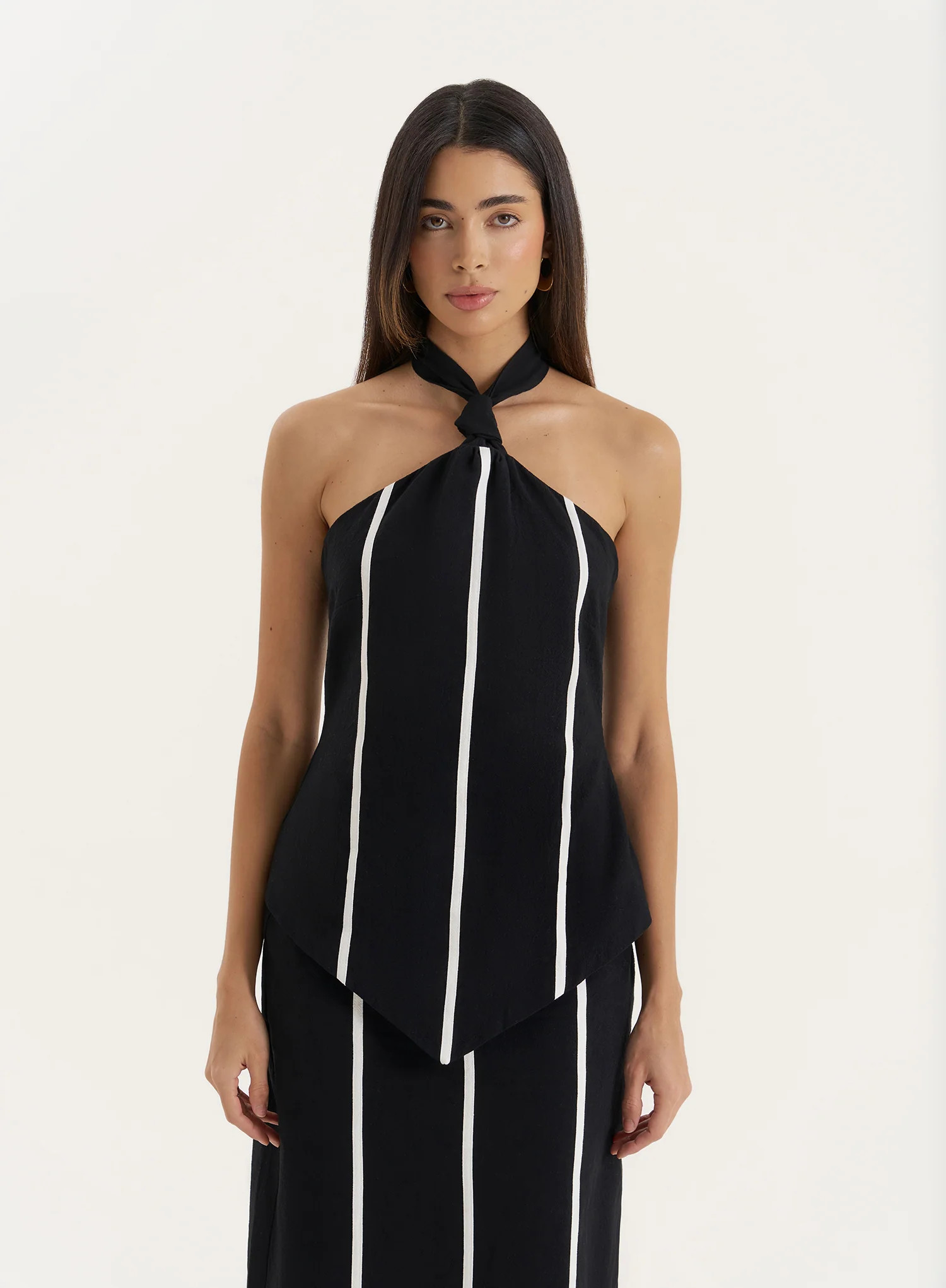 Black Halterneck Stripe Top- Tate | 4th & Reckless