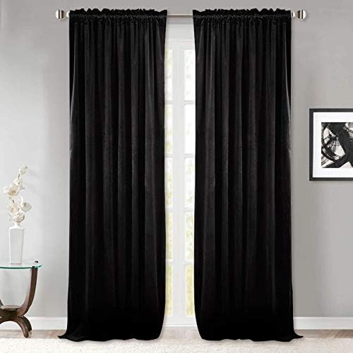 StangH Black Velvet Curtains 84 Inches - Living Room Blackout Curtains Thermal Insualted Window Drap | Amazon (US)