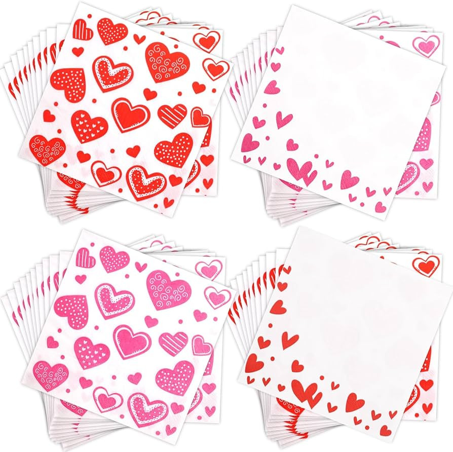 Valentines Day Napkins 100 Pcs Disposable Heart Napkins Wedding Anniversary Paper Dinner Napkins ... | Amazon (US)