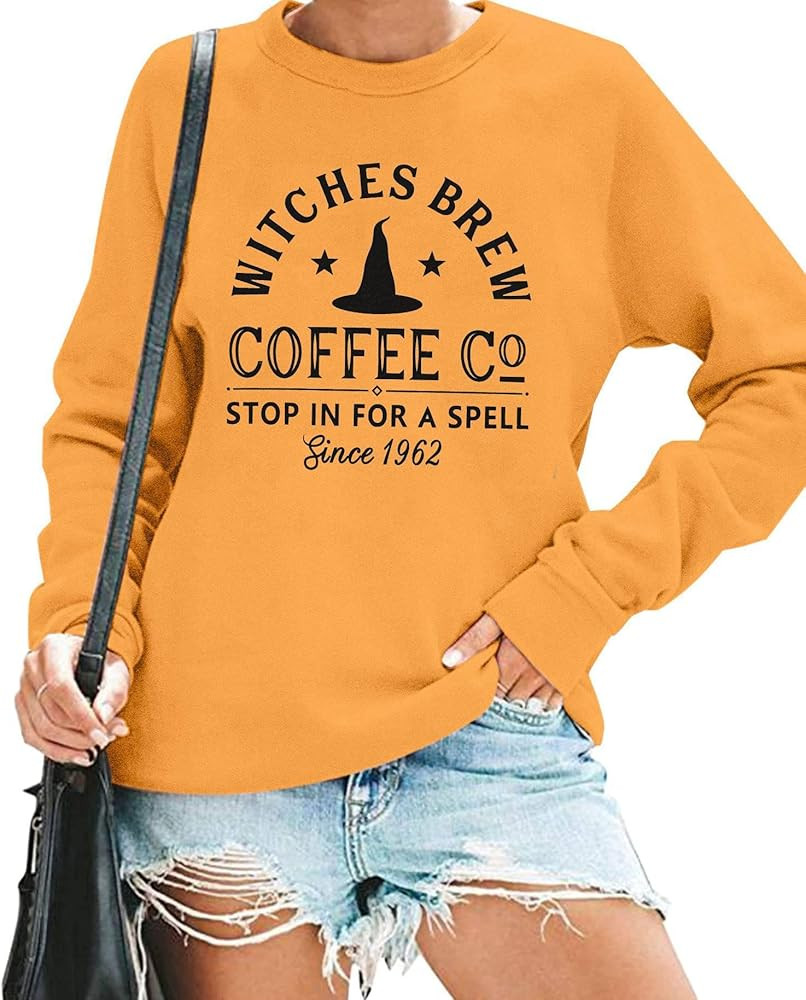 Women Witches Brew Sweatshirt Fall Sweater Funny Spooky Horror Season Sweatshirt Halloween Graphic T | Amazon (US)