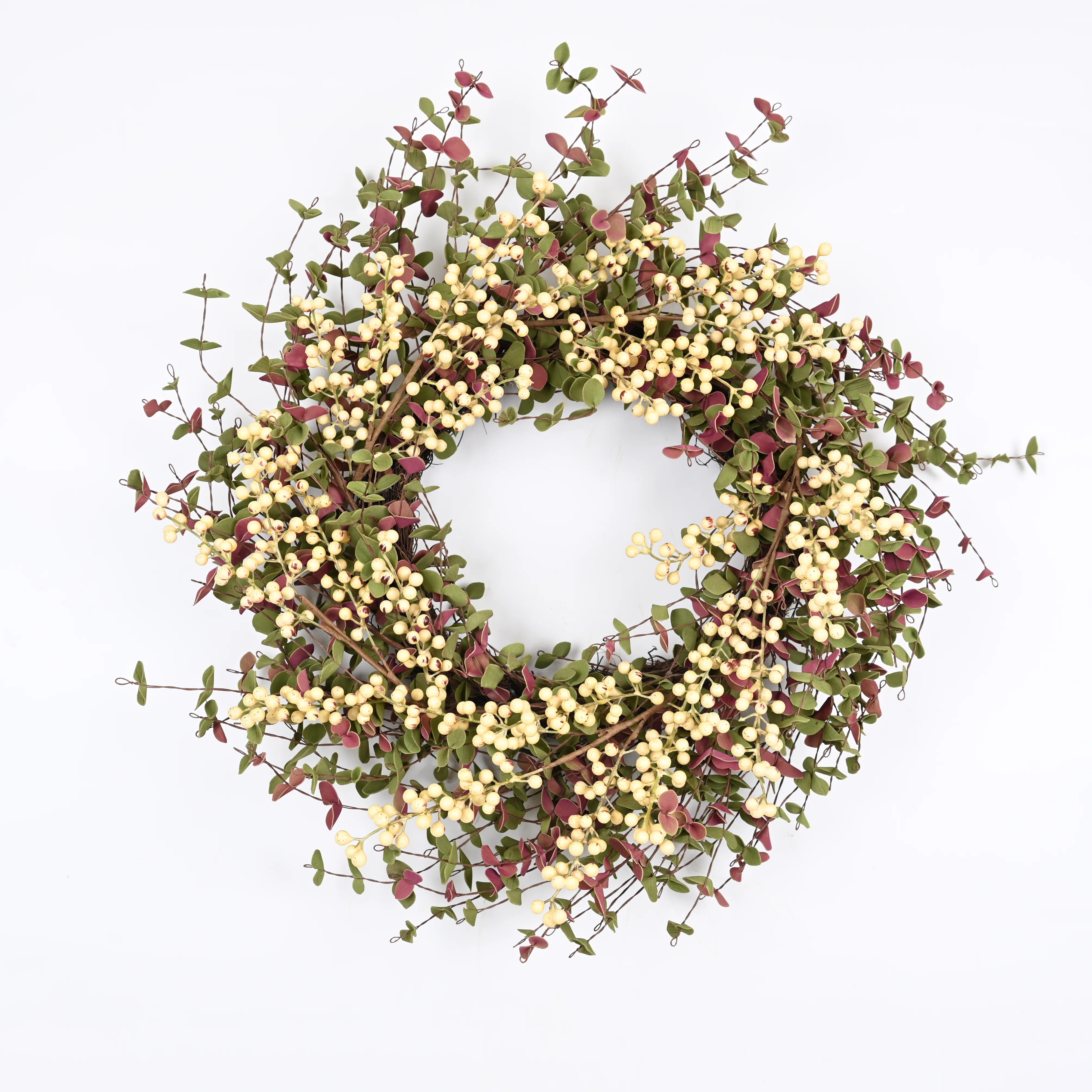Artificial Farmhouse Blossoms Cluster Greenery Mini Eucalyptus Berry Thanksgiving Day Fall Wreath... | Wayfair North America