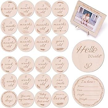 HAN-MM Baby Milestone Monthly Cards, Double Sided Discs,Baby Gift Sets, Stickers Blocks, Set of 1... | Amazon (US)