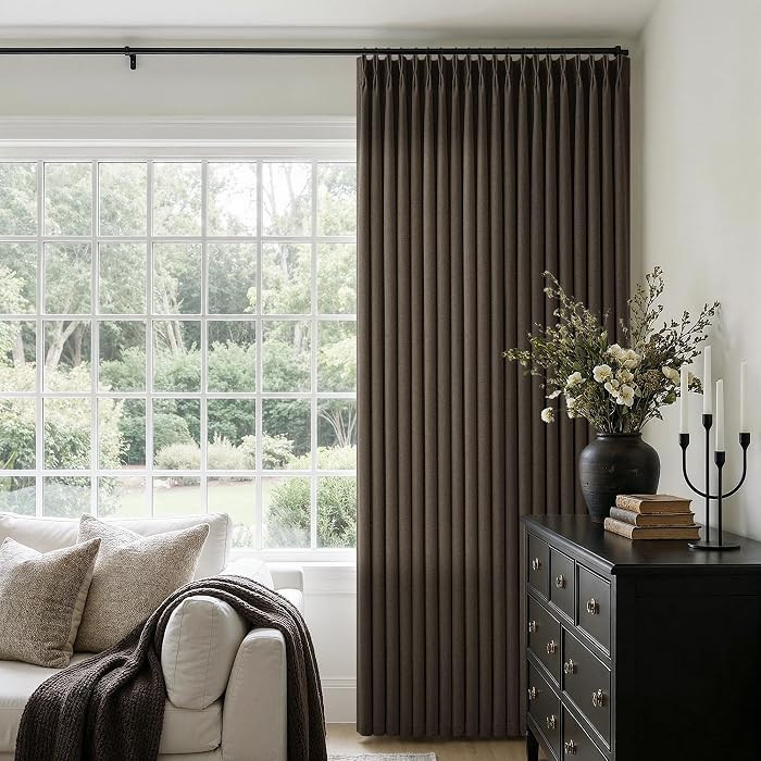 Chocolate Brown Pinch Pleated 84 Inch Linen Curtains 2 Panels | Amazon (US)