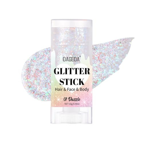 DAGEDA Dazzle Body Glitter Stick,Sparkly Face Glitter Makeup,Holographic Hair Glitters Mermaid Makeup Rave Outfits for Women, Shimmer Face Paint Stick Singer Concert Accessories | Amazon (US)