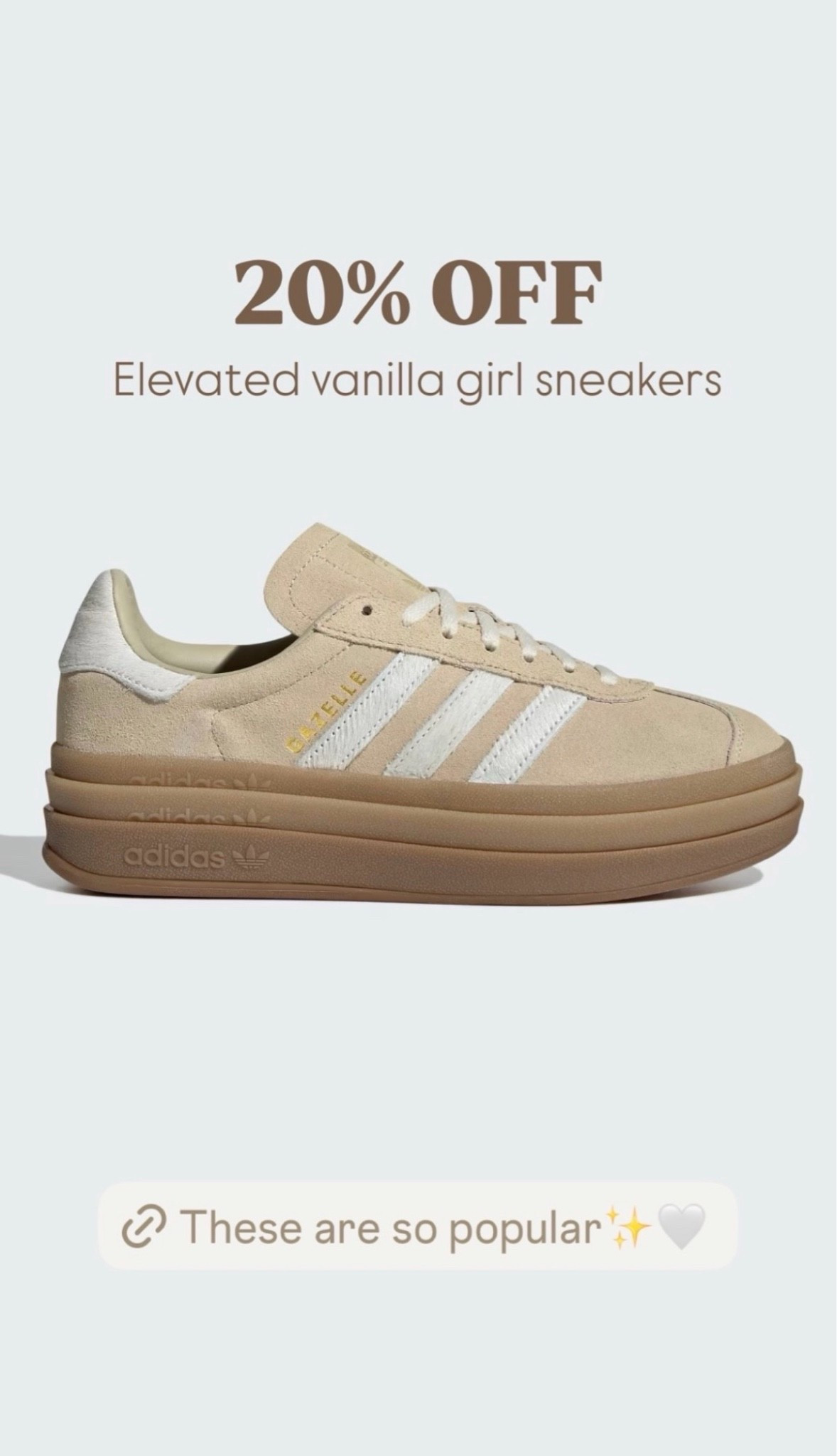 🤍 Elevated vanilla girl sneakers at Adidas are 20% OFF. One of my most favorite styles of sneaker ✨👀

#LTKSaleAlert #LTKootd #LTKgrwm