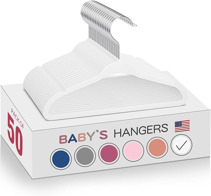 White Velvet Kids Hangers 50 Pack - 11" Ultra Thin Non-Slip Clothes Hangers for Baby/Toddler/Dayc... | Amazon (US)