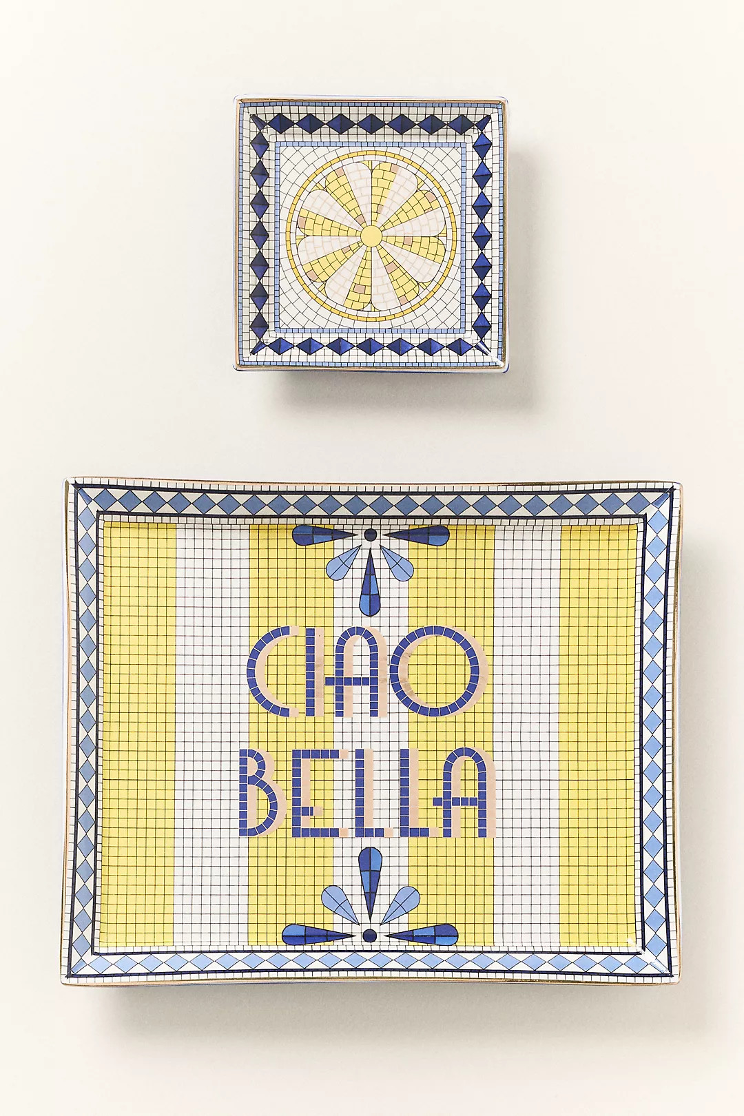 Bistro Tile Stoneware 24k Gold Accent Italia Trinket Dish | Anthropologie (US)