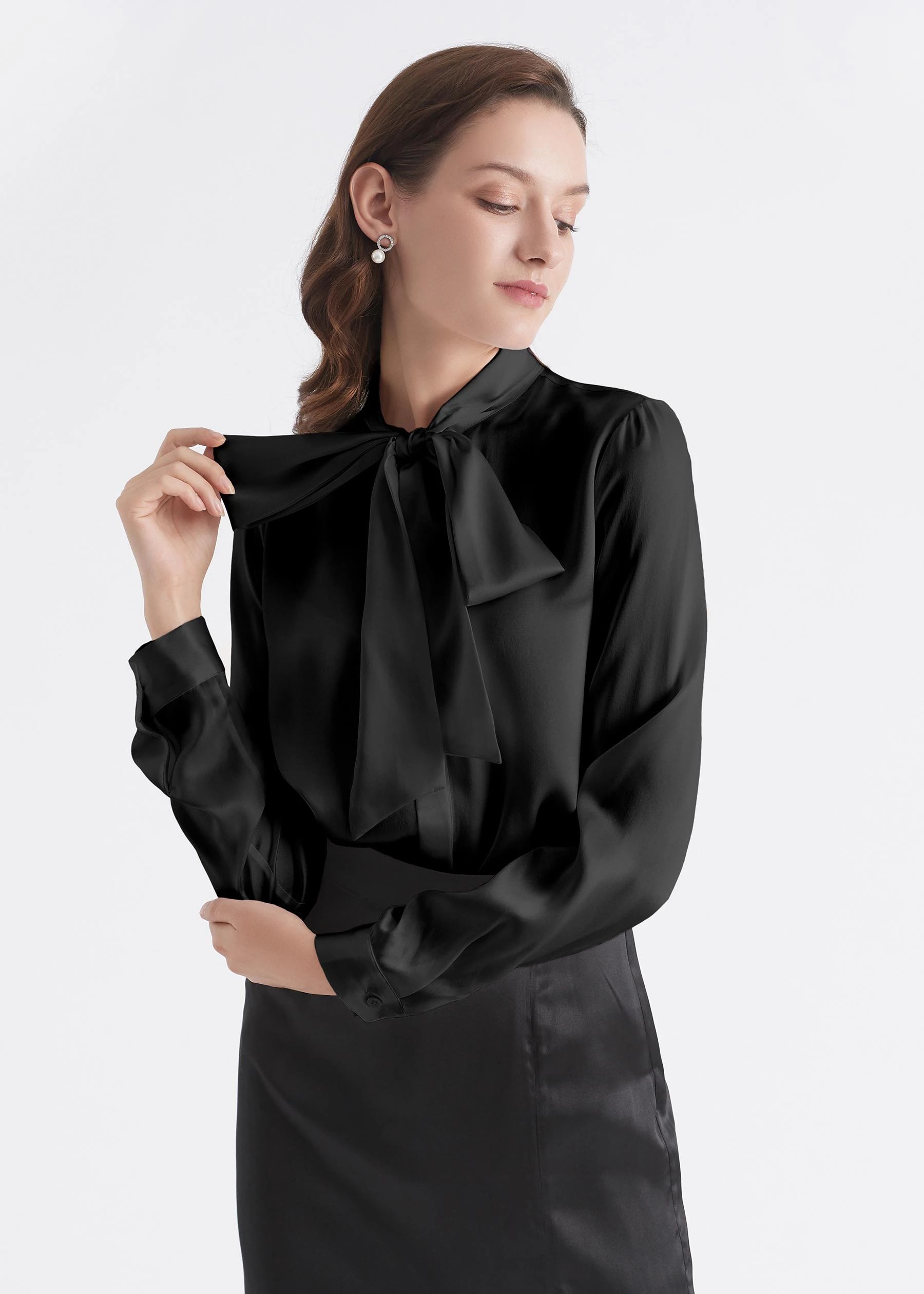 Women Bow-tie Neck Silk Blouse | LilySilk
