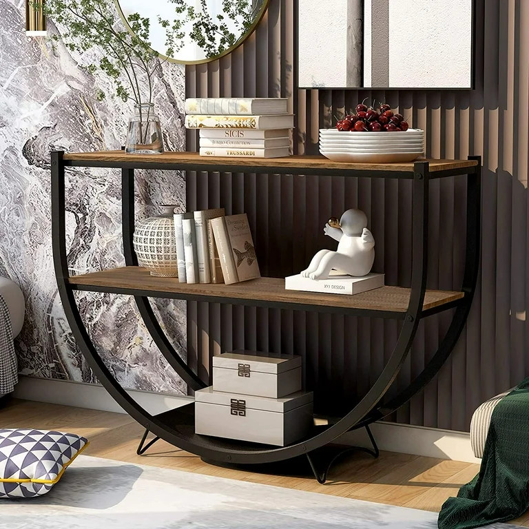48 Inches Rustic Style Console Table 2 Tier Sofa Table for Entryway with Storage Shelves Metal Fr... | Walmart (US)