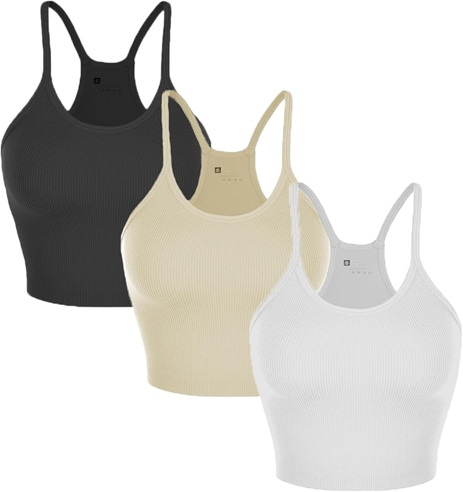 3-Pack Women’s Seamless Crop Top Ribbed Camisole No Padding Racerback Tank Tops | Amazon (US)