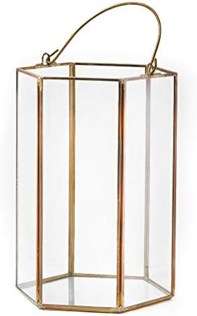 Serene Spaces Living Clear Glass Hexagon Lantern with Gold Edges, Measures 8 inches Tall, Sold Indiv | Amazon (US)
