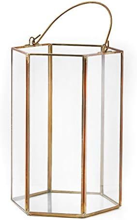 Serene Spaces Living Clear Glass Hexagon Lantern with Gold Edges, Measures 8 inches Tall, Sold Indiv | Amazon (US)