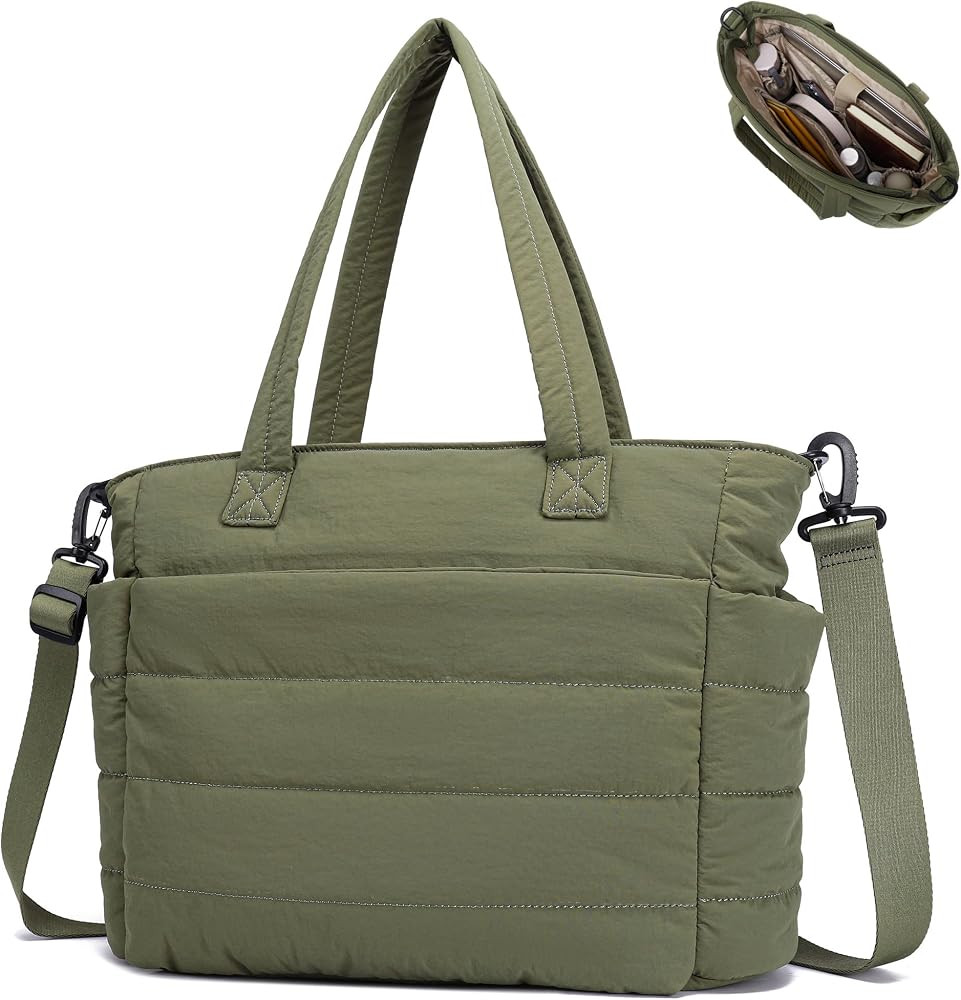 AOCINA Puffer Tote Bag for Women Work Lightweight Puffy Tote Laptop Compartment Quilted Shoulder ... | Amazon (US)