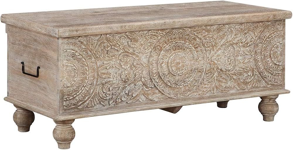 Signature Design by Ashley - Fossil Ridge Storage Bench - Solid Wood - Hinged Seat - Antique Beig... | Amazon (CA)