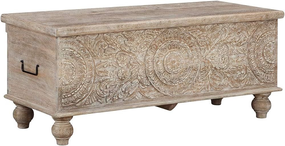 Signature Design by Ashley - Fossil Ridge Storage Bench - Solid Wood - Hinged Seat - Antique Beig... | Amazon (CA)