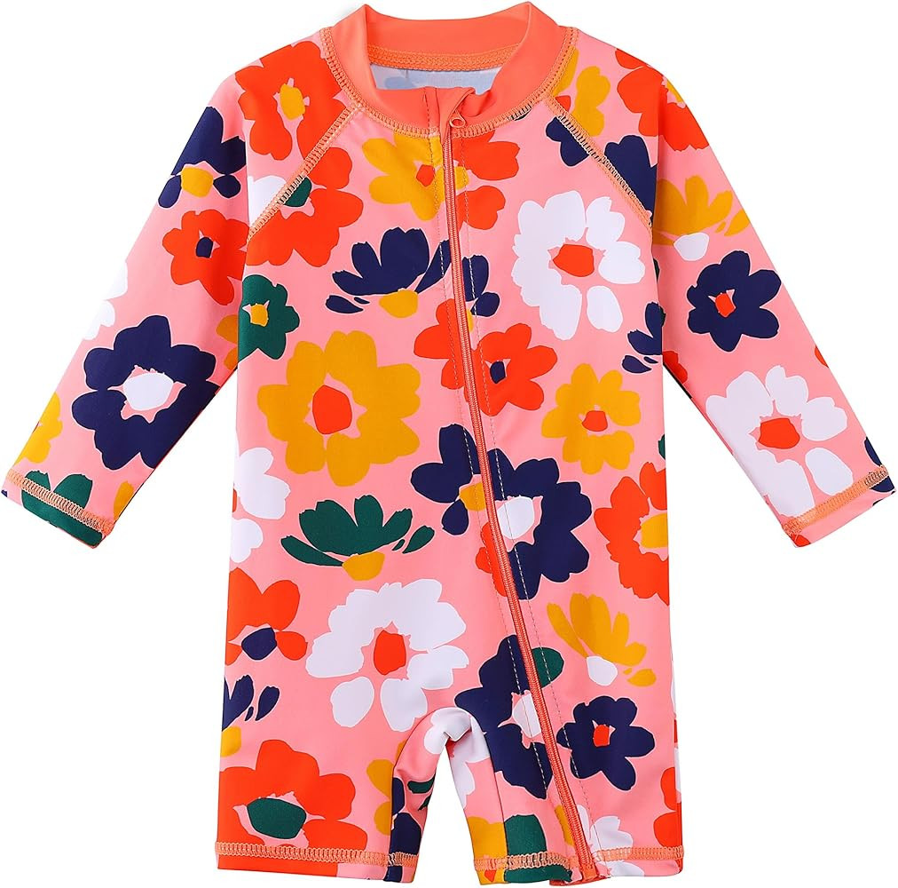 HUAANIUE Baby/Toddler Girls Long Sleeve Zipper Closure Swimsuit One Piece Swimwear with UPF50+ Su... | Amazon (US)