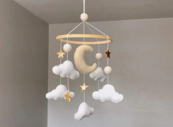 Dreamy Space Baby Crib Mobile With Moon Cloud and Stars  - Etsy | Etsy (US)