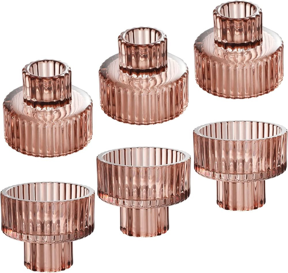 IYOUYA Dark Brown Glass Candle Holders 6PCS for Pillar Candles, Taper Candles, Tealight Candles,C... | Amazon (US)