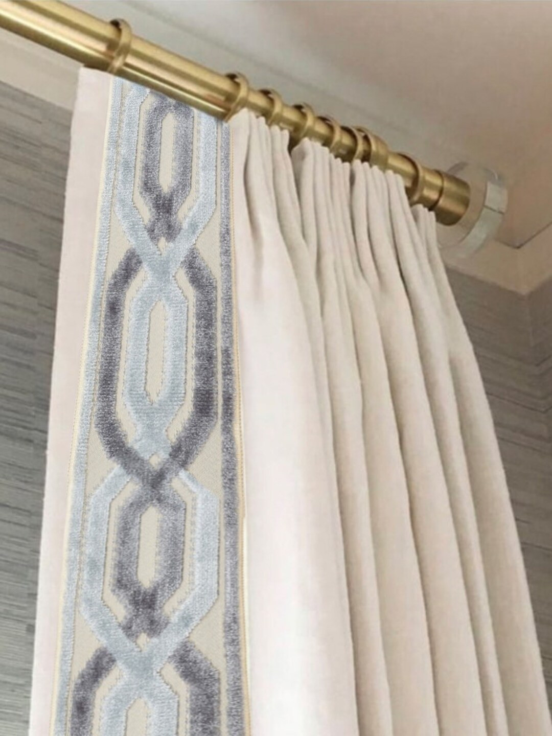 Linen Mix Euro Pinch Pleat Wt Tape Border Many Colors of Fabric and Trim Lined Curtain Panel Desi... | Etsy (US)