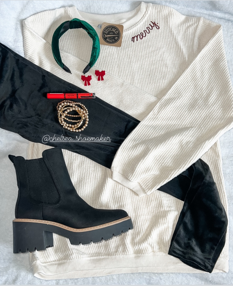 These Velvet leggings are cute and comfortable!  (This Merry shirt is from a local favorite Stitched. ) #LTKseasonal #velvet #velvetleggings 

#LTKstyletip #LTKshoecrush #LTKHoliday