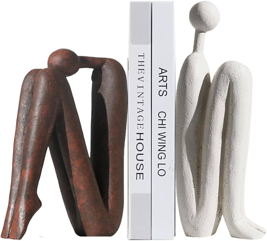 Decorative Bookends for Heavy Books, Thinker Statue Book Holders for Shelves & Office Desk, Abstr... | Amazon (US)