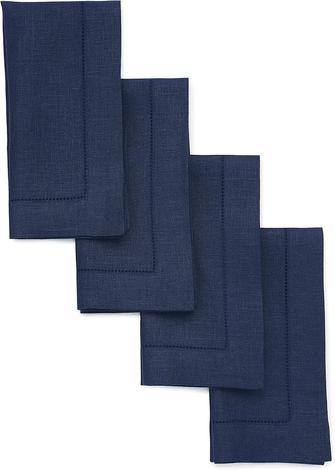 Solino Home Linen Napkins Set of 4 – Navy 20 x 20 Inch – 100% Pure Linen Classic Hemstitch Di... | Amazon (US)