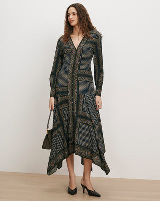 Veronica Beard Skye Scarf-Print Midi Dress Heritage Navy Multi | Veronica Beard