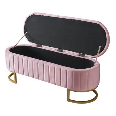 Elegant Upholstered Velvet Storage Ottoman Bench With Metal Legs For Bedroom And Living Room, Beige | Gift Idea | Wayfair North America