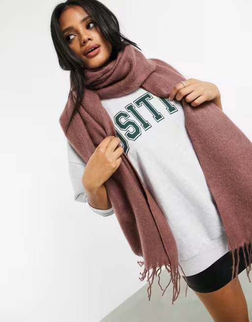 ASOS DESIGN supersoft long woven scarf with tassels in pink | ASOS US