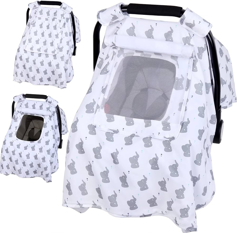 Baby Car Seat Cover, Infant Carseat Canopy with 3 Layers Windows, Breathable Mesh Peep Window, Ki... | Amazon (US)