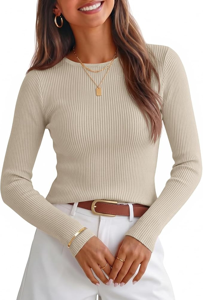 ZESICA Womens 2026 Fall Long Sleeve Crewneck Tops Slim Fit Sweaters | Amazon (US)
